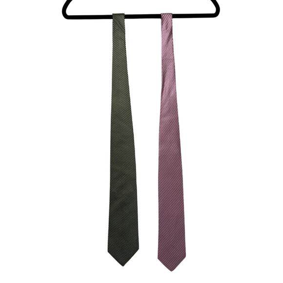 Geoffrey Beene LOT of 2 100% Silk Ties Geometric Woven Wide Green Pink - Picture 6 of 10
